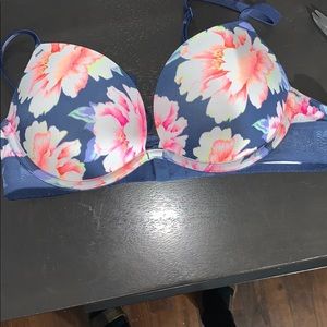 blue floral super push up bra